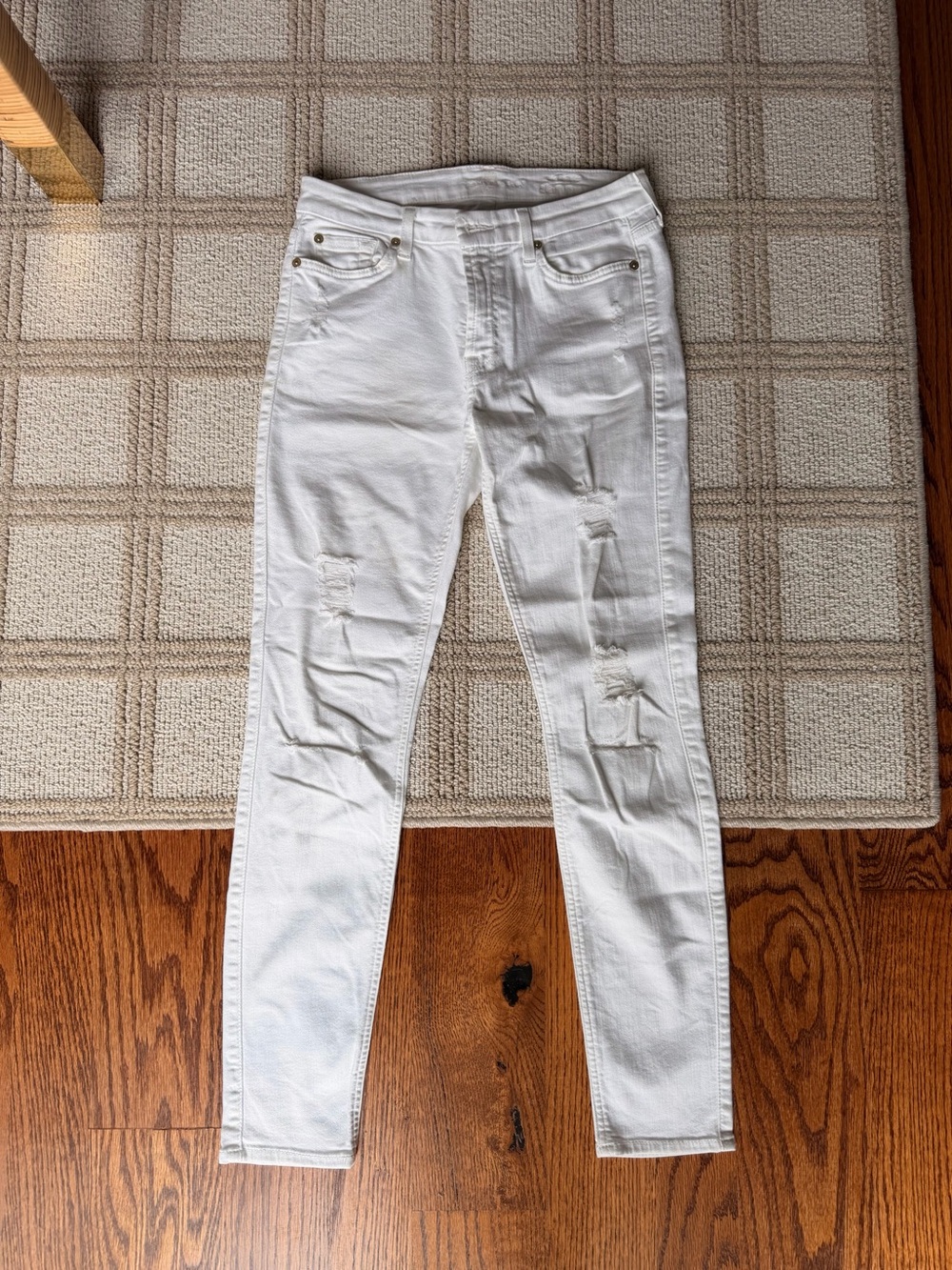 7 For All Mankind White Distressed Skinny Jeans